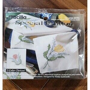 NEW Bucilla Special Edition Stamped Cross Stitch Set Of 4 Tulip Napkins 14"×14"